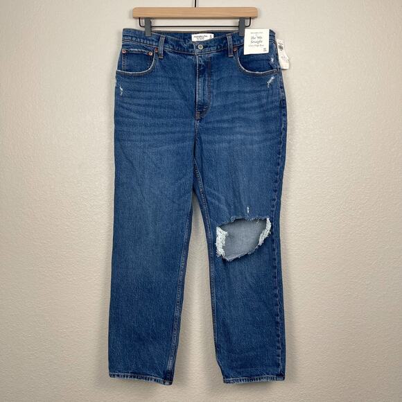 Abercrombie And Fitch The 90's Straight Ultra High Rise Jeans 32S Distressed NWT - Picture 5 of 15